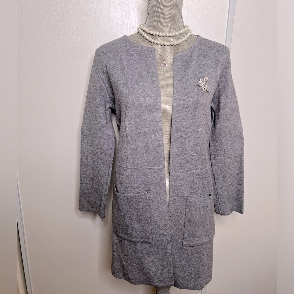 Soft grey cotton/polyester mix Cardigan long